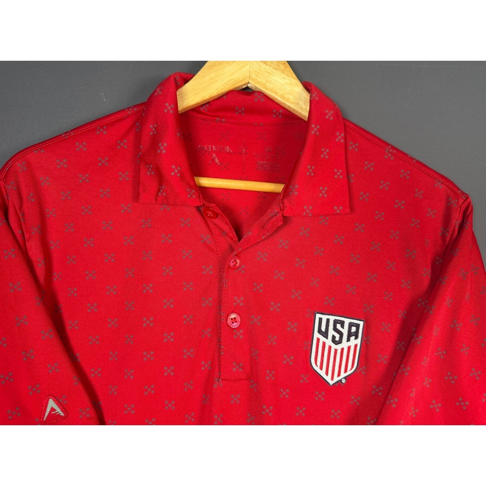 Antigua USA National Team Soccer Polo Shirt Mens Medium Red Geometric Print